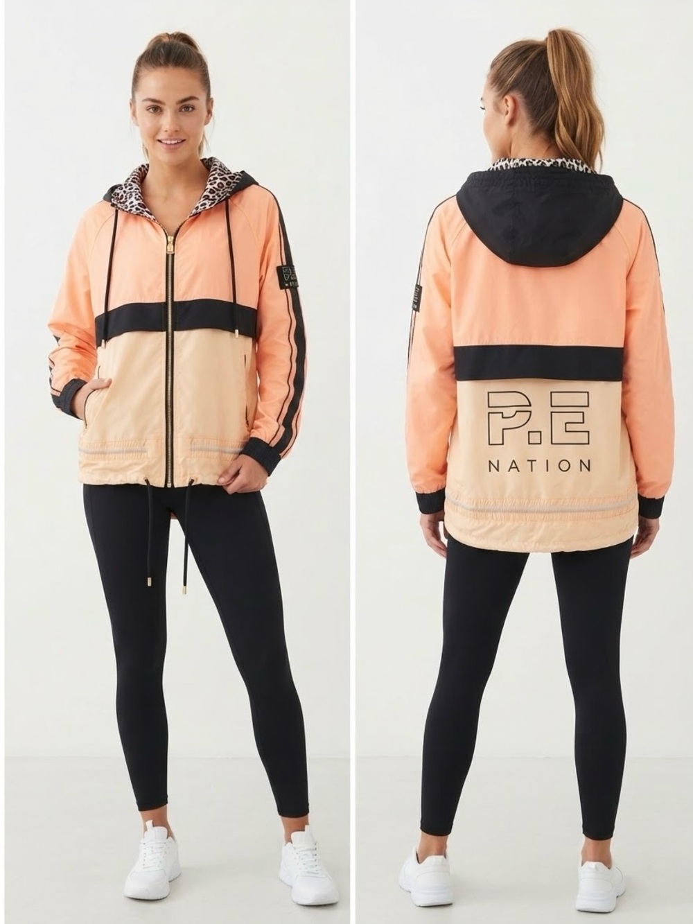 P.E Nation Peach & Black Colorblock Hooded Bomber Jacket